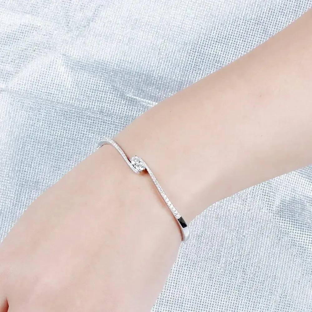 10k White Gold Bangle Moissanite Bracelet 0.5ctw