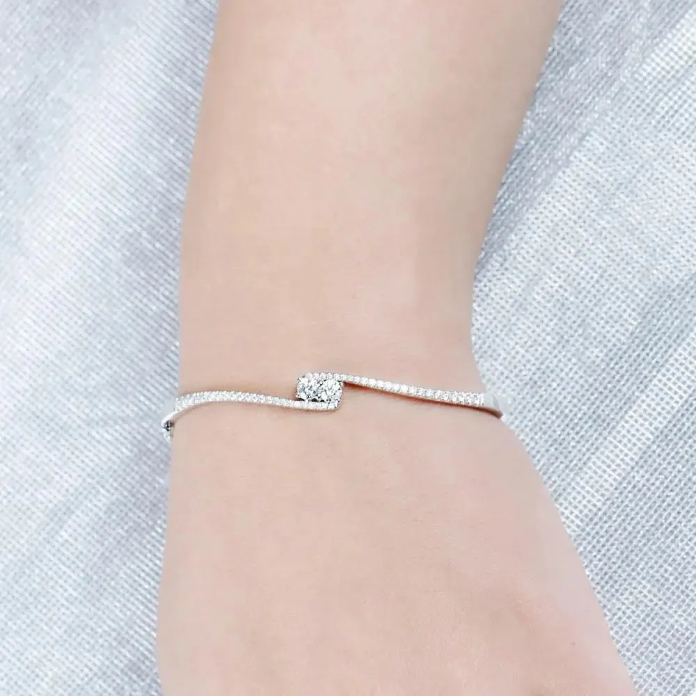 10k White Gold Bangle Moissanite Bracelet 0.5ctw