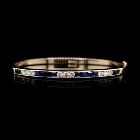 14K Yellow Gold Estate Sapphire and Diamond Bangle Bracelet