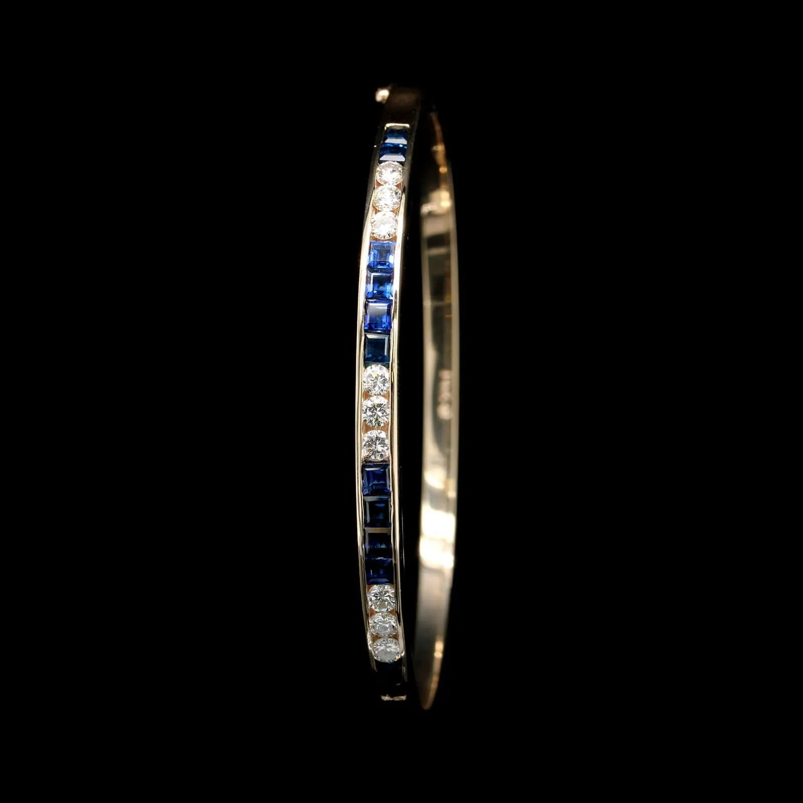 14K Yellow Gold Estate Sapphire and Diamond Bangle Bracelet