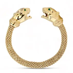 14K Yellow gold solid panthers bangle-210407