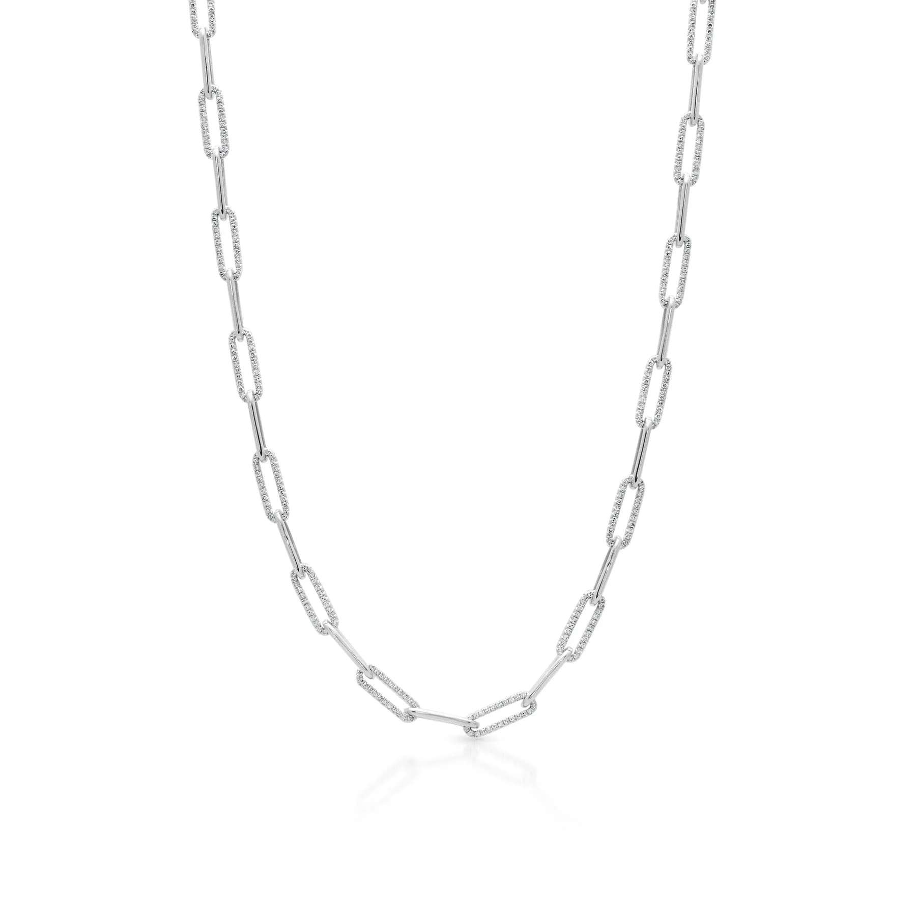 14KT White Gold Diamond Paper Clip Link Necklace