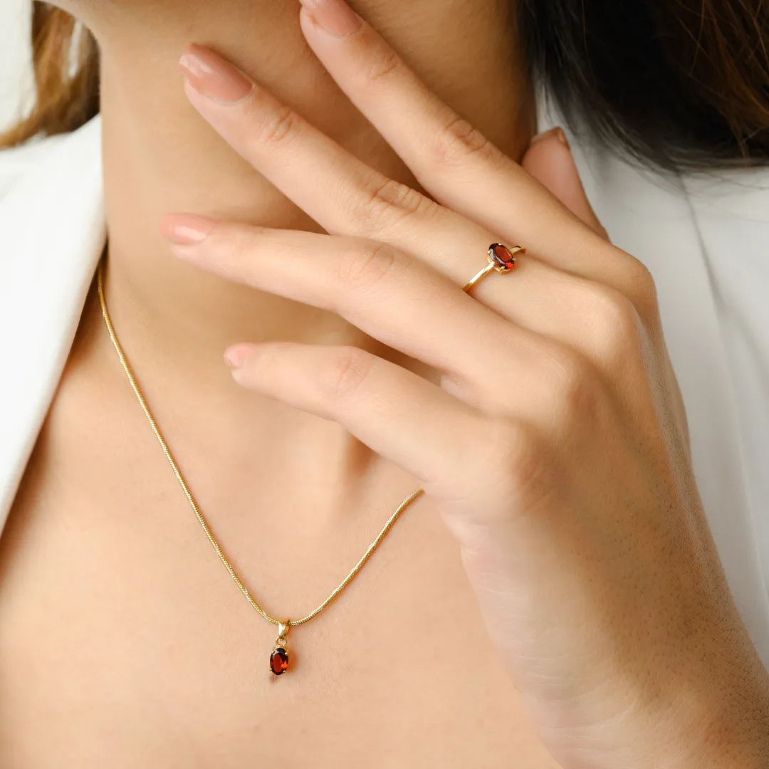 18K Gold Garnet Combo Jewelry Set