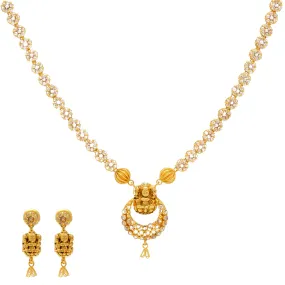 22K Yellow Gold Laxmi Jewelry Set with Uncut Diamonds