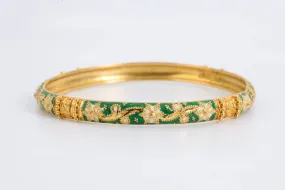 7.5" 22k Yellow Gold Green Enamel Bangle Bracelet (12.83g.)