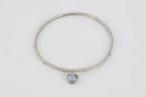 7" Judith Ripka 925 Silver Bangle Bracelet w/ Blue Quartz Heart Charm (9.75g.)