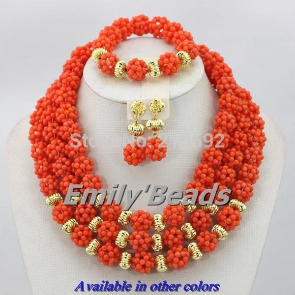 African Coral Beads Necklace Bracelet Earrings Jewelry Set