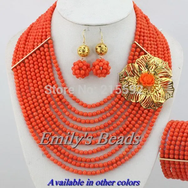 African Coral Beads Necklace Bracelet Earrings Jewelry Set