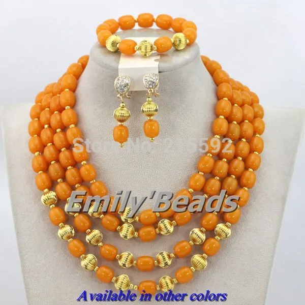 African Coral Beads Necklace Bracelet Earrings Jewelry Set