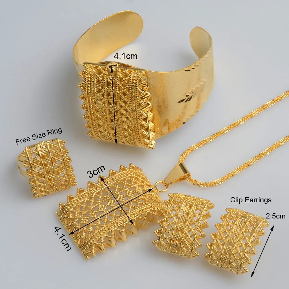 African Ethiopian Gold Jewellery sets Pendant Necklaces Earrings Bangle Ring