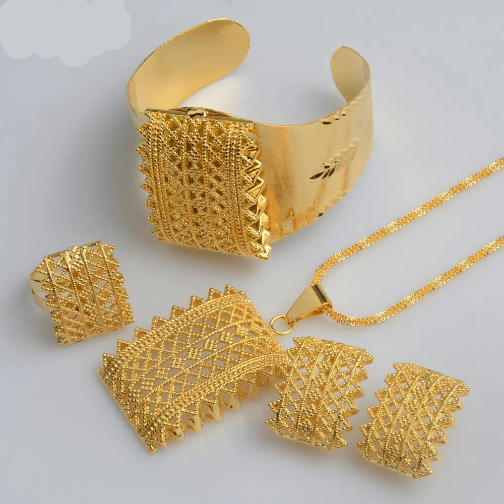 African Ethiopian Gold Jewellery sets Pendant Necklaces Earrings Bangle Ring