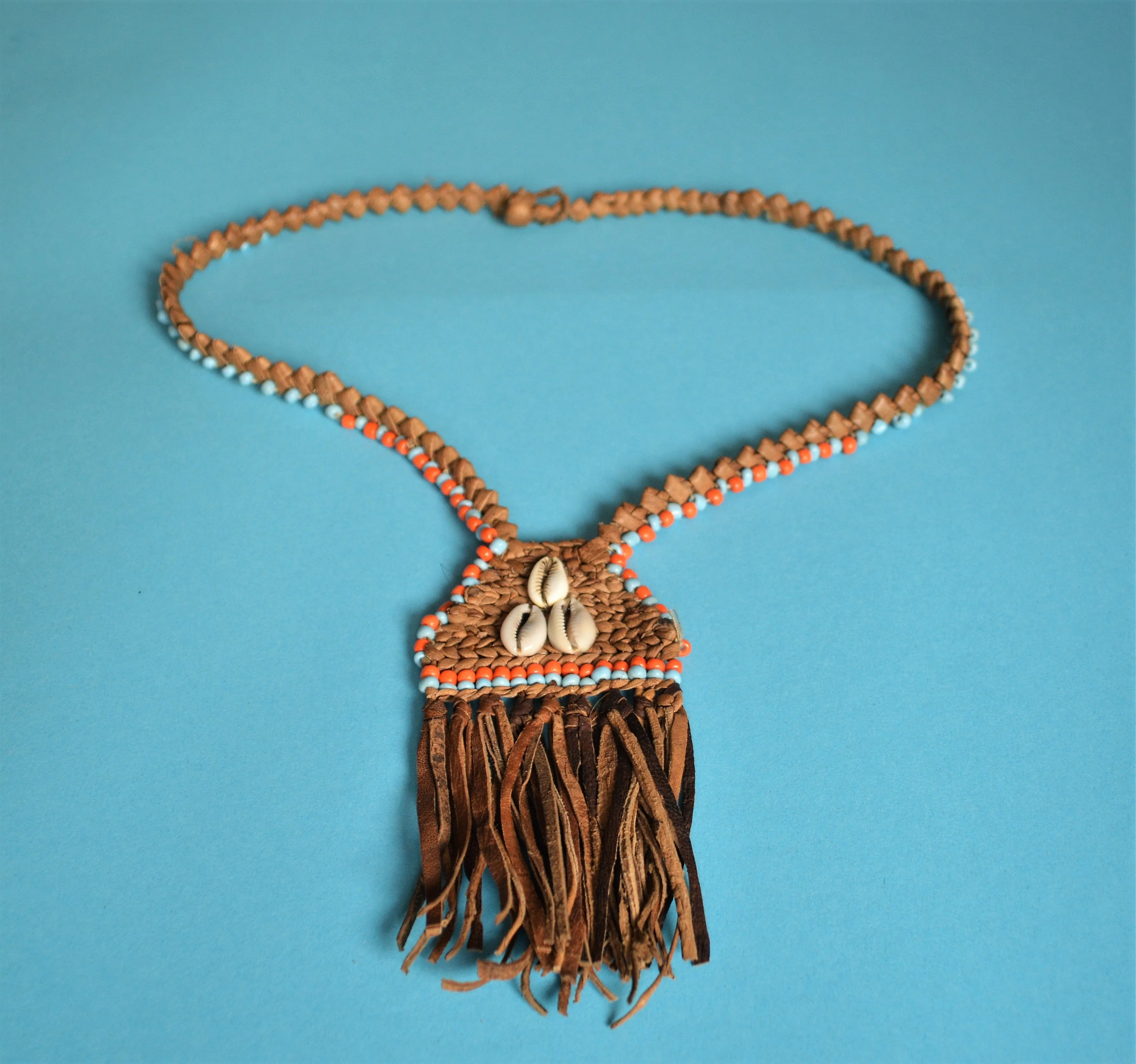 African leather necklaces, Ethnic Egyptian jewelry, Gypsy seashell necklace