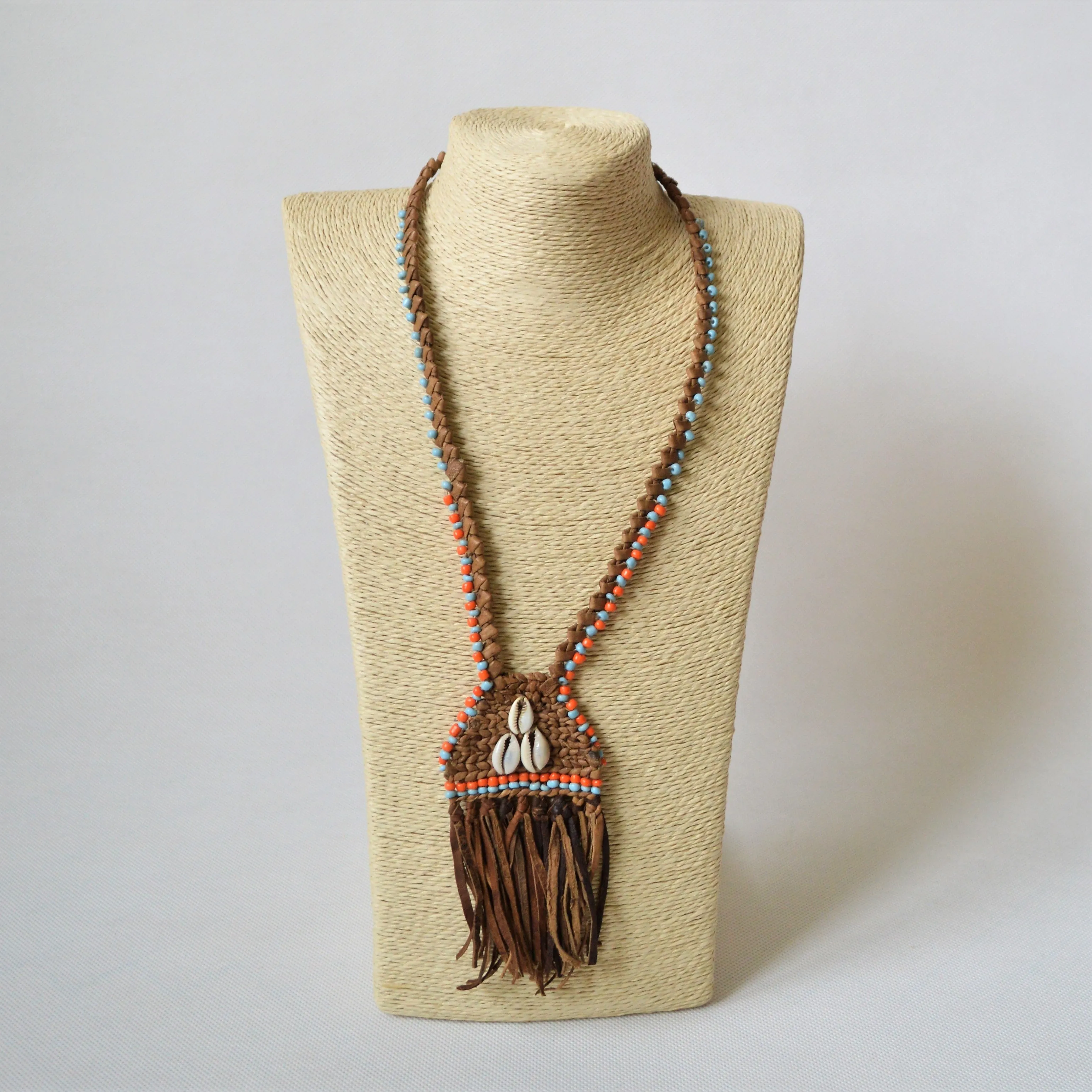 African leather necklaces, Ethnic Egyptian jewelry, Gypsy seashell necklace