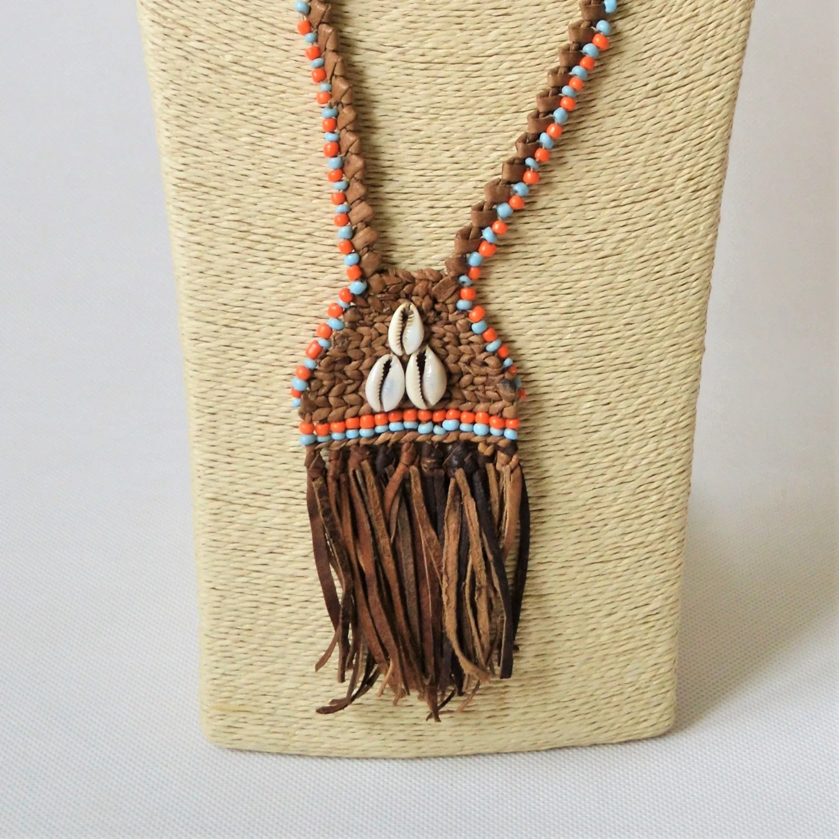 African leather necklaces, Ethnic Egyptian jewelry, Gypsy seashell necklace