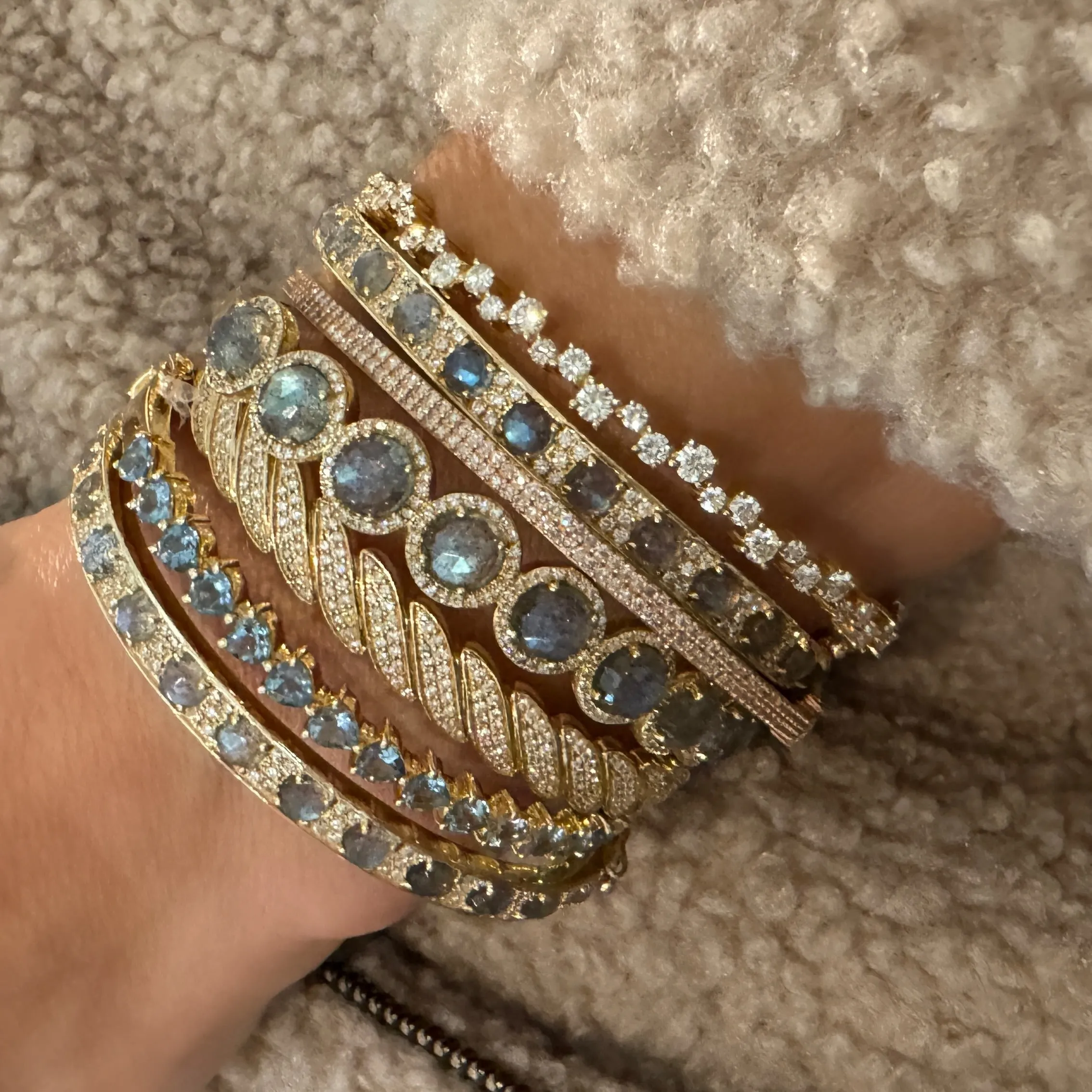 Alternating Labradorite & Pave Diamond Bangle Bracelet