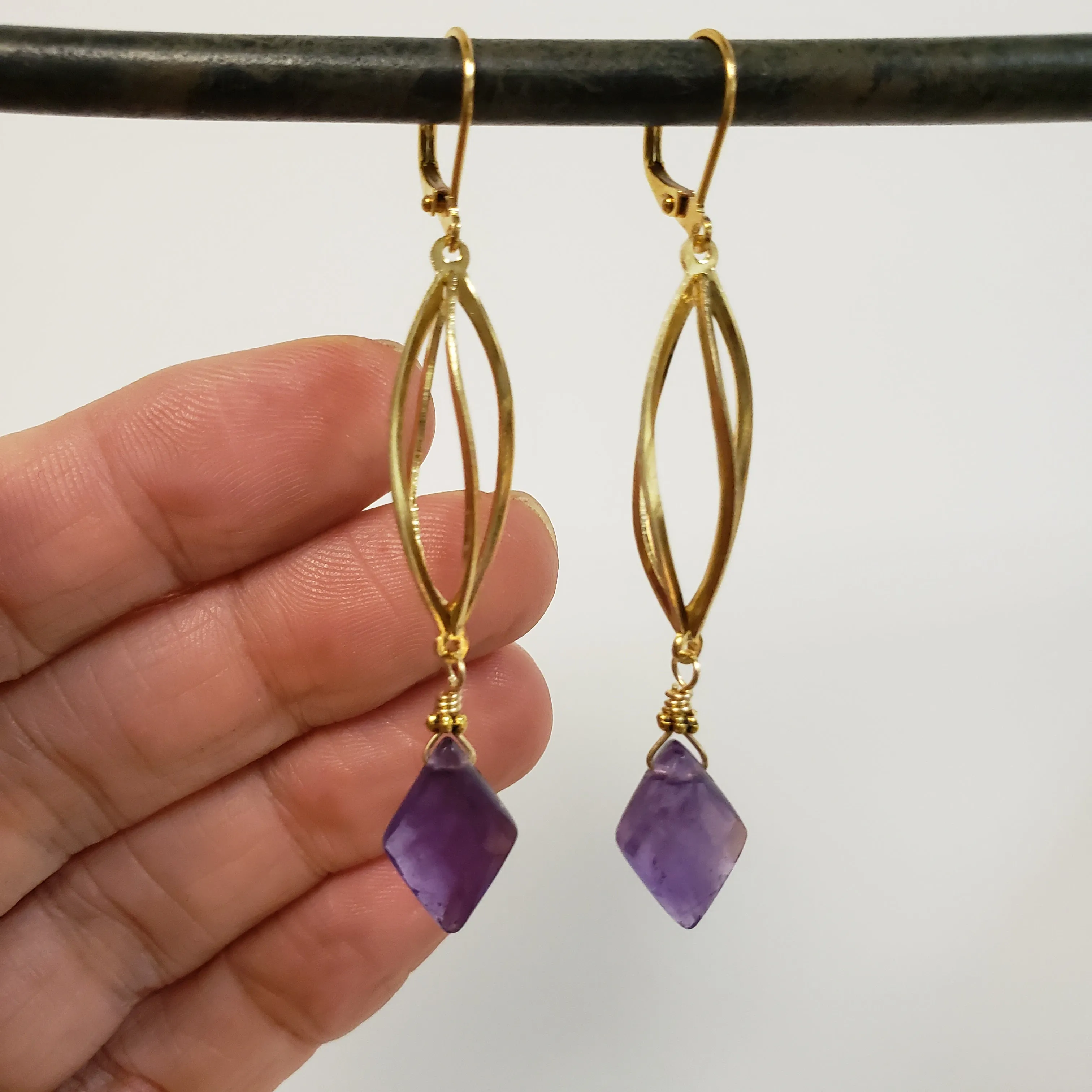 Amethyst Spiral Cage drop earrings