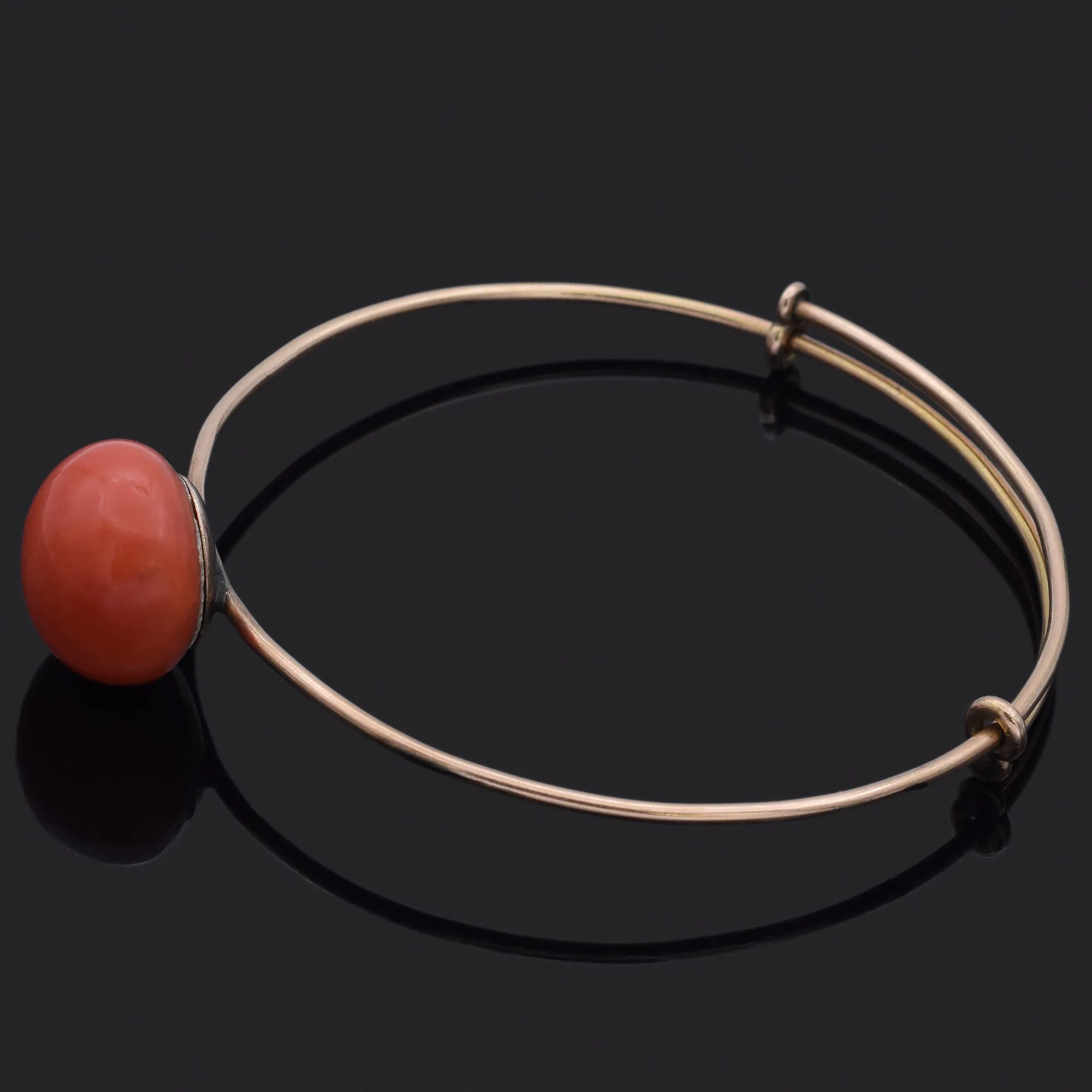 Antique 14K Yellow Gold Red Coral Bangle Bracelet