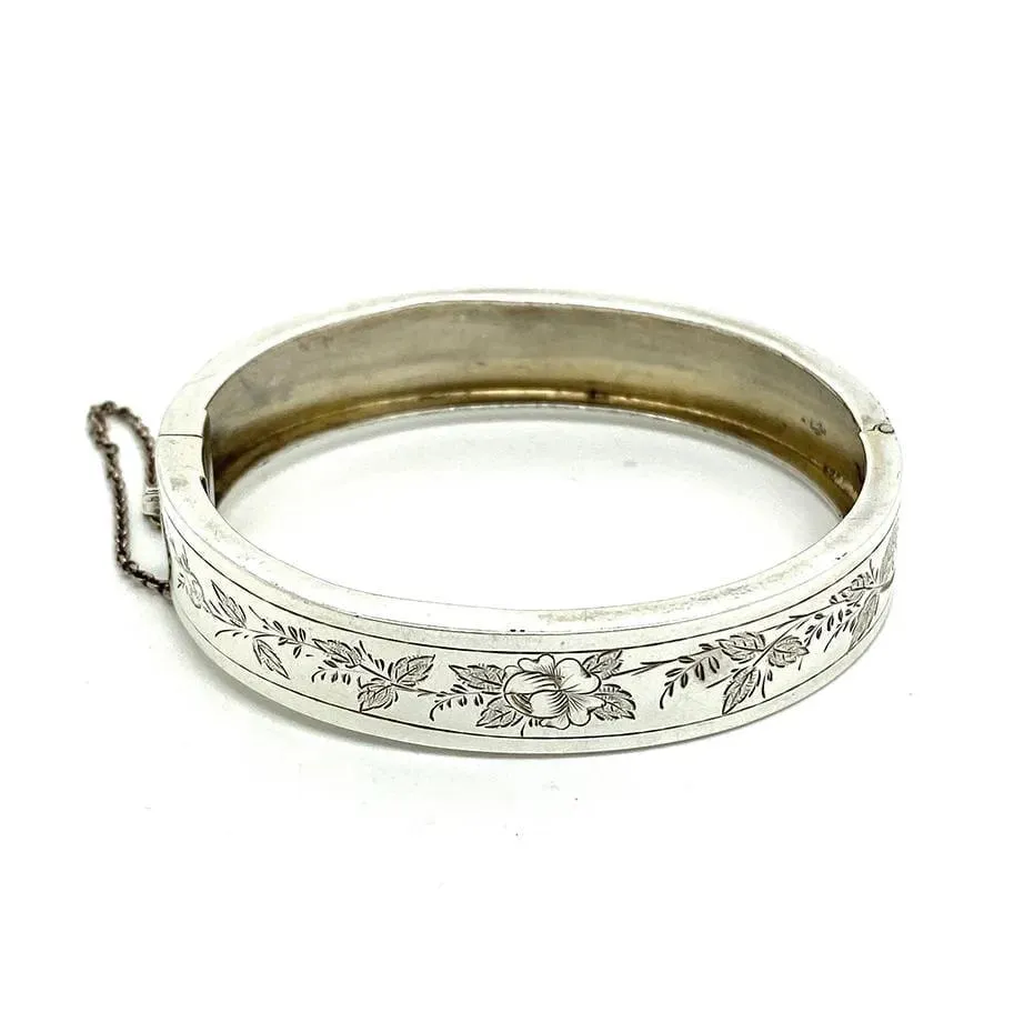 Antique Victorian Sterling Silver Ornate Bangle Bracelet