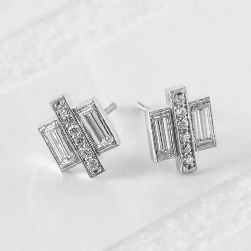 Art Deco Baguette Diamond Earrings - Recycled Diamond Earrings - Edgy Eco Friendly Jewelry - Geometric Modern Earrings by Anueva Jewelry