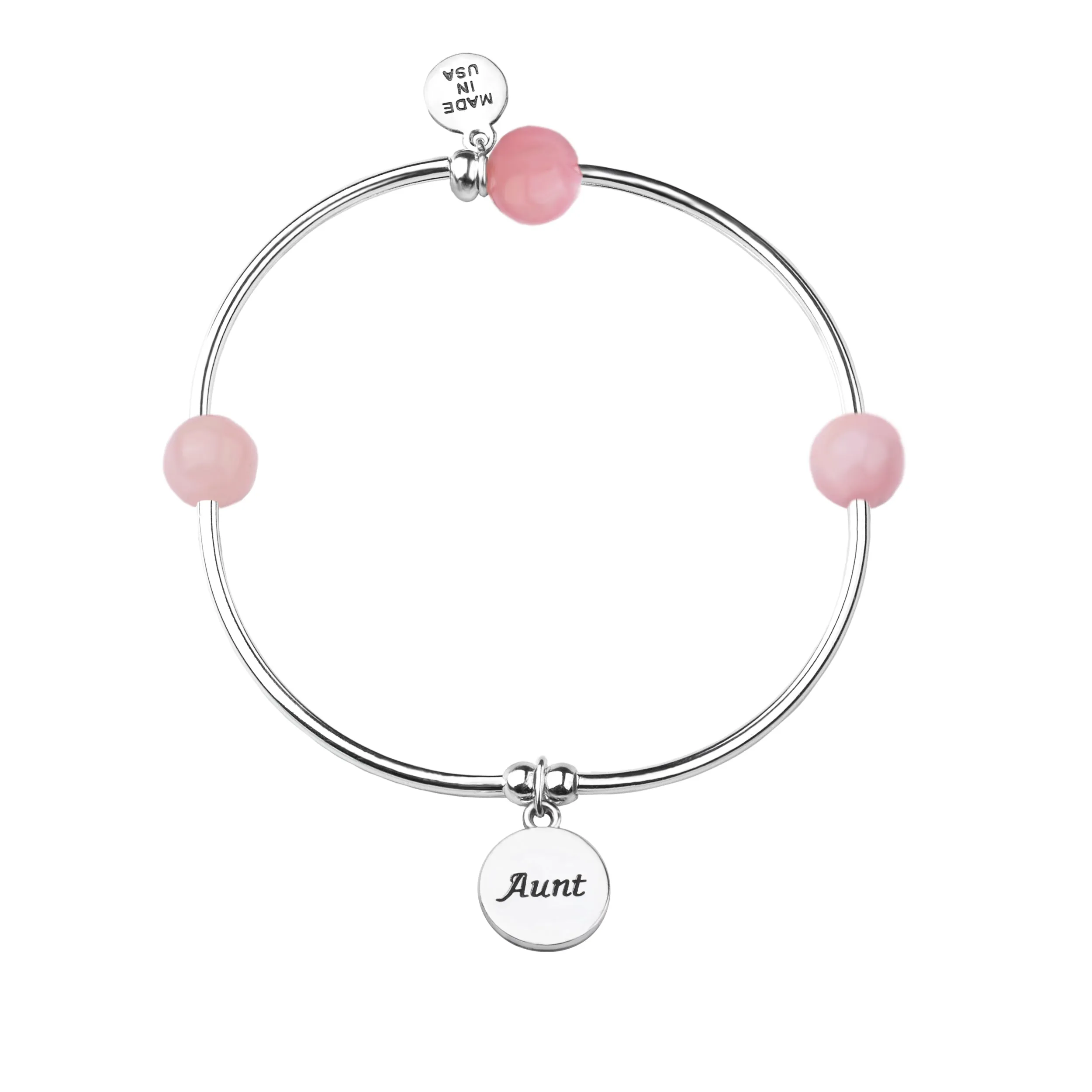 Aunt | Soft Bangle Charm Bracelet | Rose Quartz