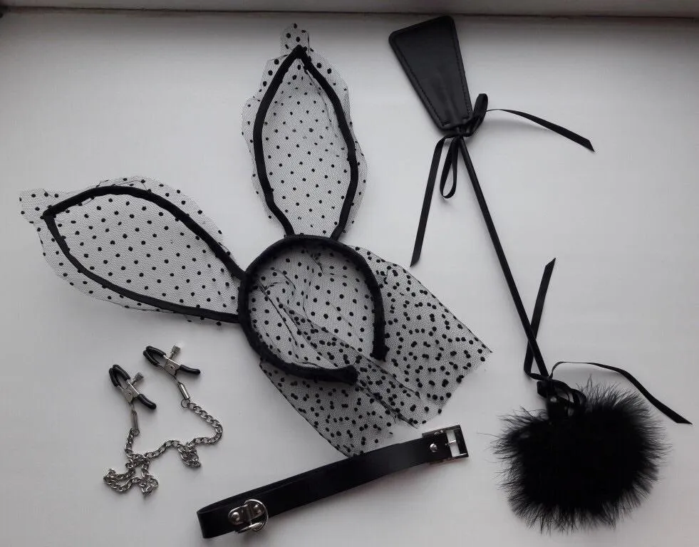 Black Lace Polka Dot Bunny Ear Headband