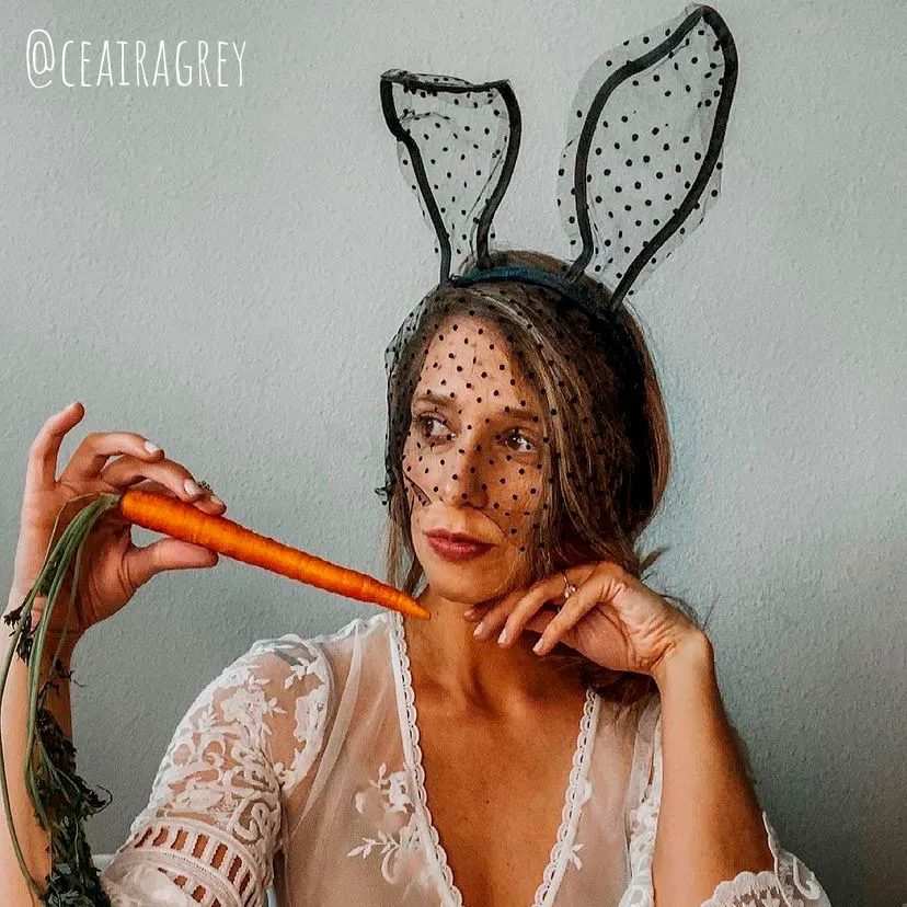 Black Lace Polka Dot Bunny Ear Headband