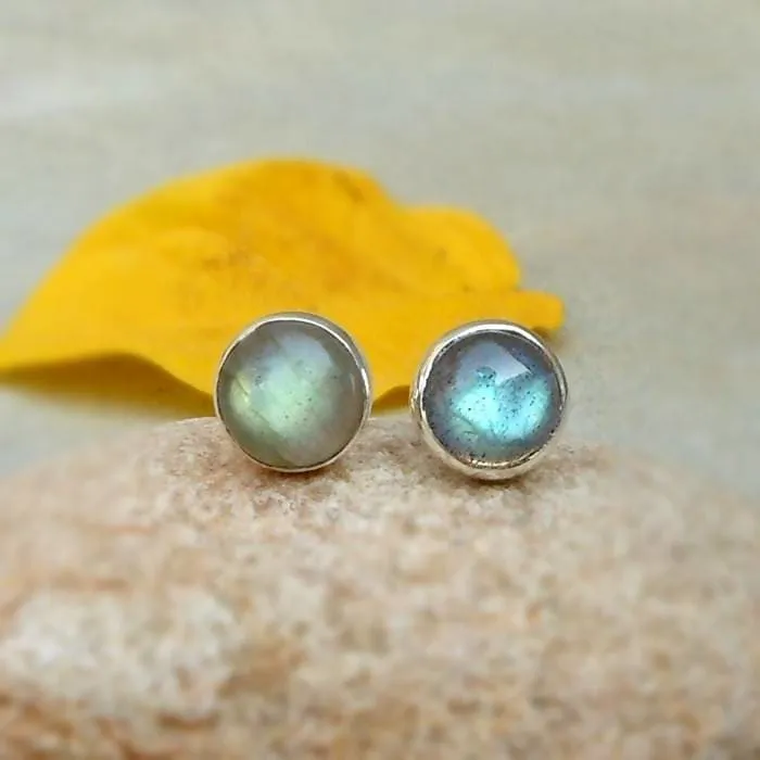 Blue Labradorite stud earrings in 925 silver Labradorite Gemstone stud earring Boho Studs Modern Minimalist Jewelry womens gift jewelry