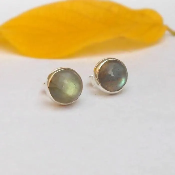 Blue Labradorite stud earrings in 925 silver Labradorite Gemstone stud earring Boho Studs Modern Minimalist Jewelry womens gift jewelry