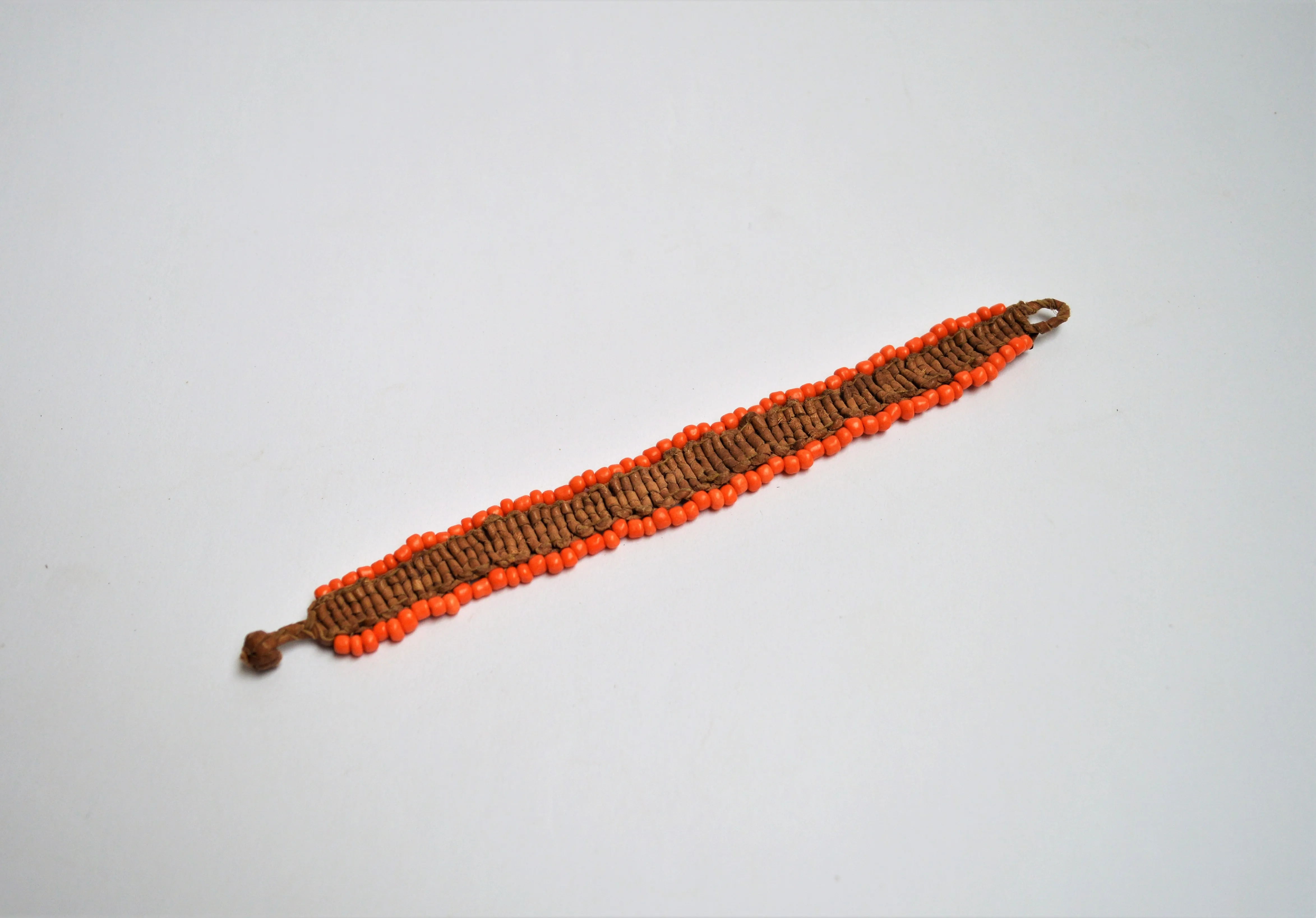 Braided leather bracelet orange beads, Boho bracelet