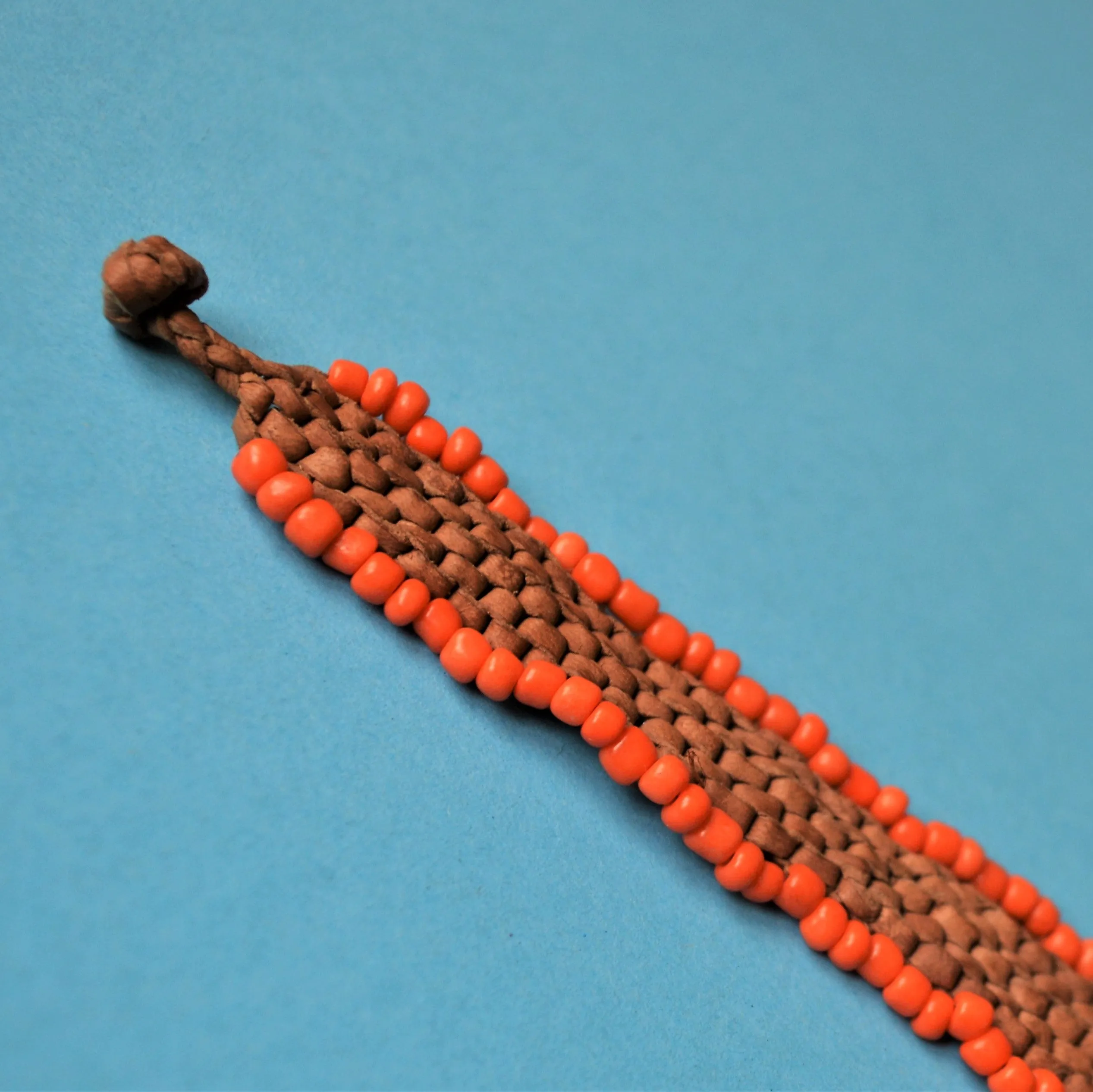 Braided leather bracelet orange beads, Boho bracelet