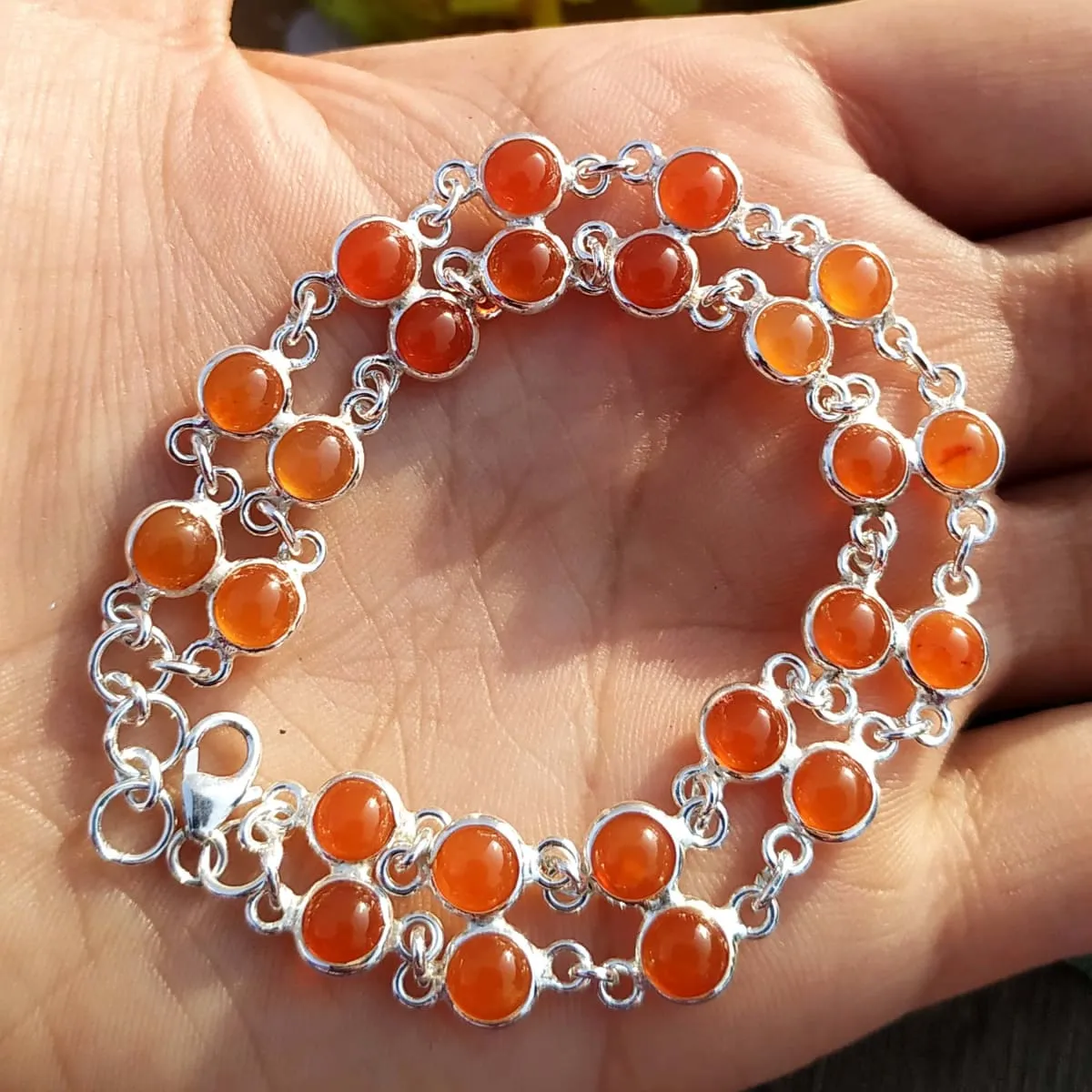 Carnelian Charm Bracelet, Sterling Silver Bracelet,Handmade Jewelry, Statement Bracelet, Vintage Bracelet, Bezel Bracelet, Carnelian Jewelry