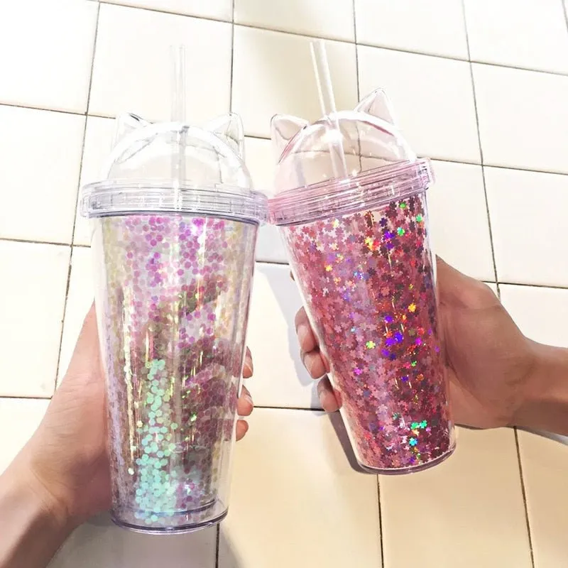 Cat Ear Glitter Tumbler