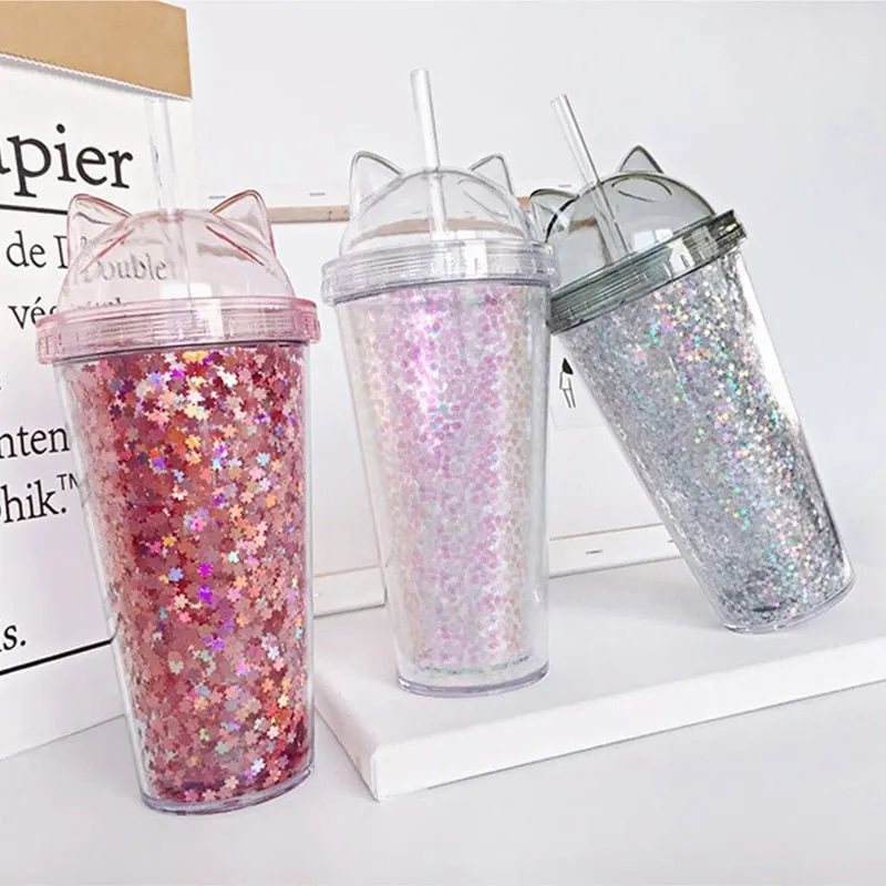 Cat Ear Glitter Tumbler