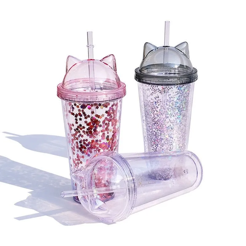 Cat Ear Glitter Tumbler