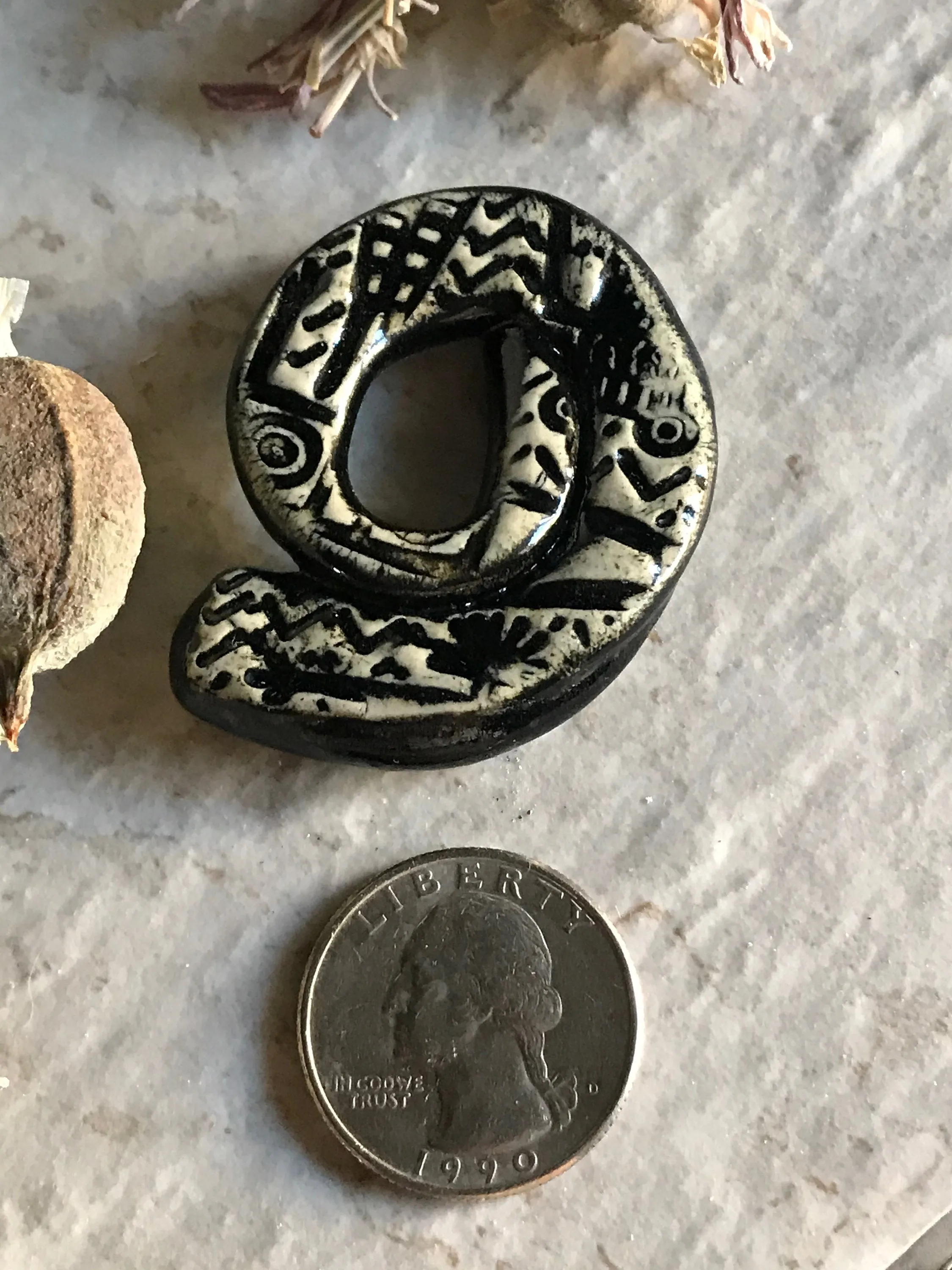 Charcoal Spiral Ceramic Focal Pendant Bead for Jewelry Making