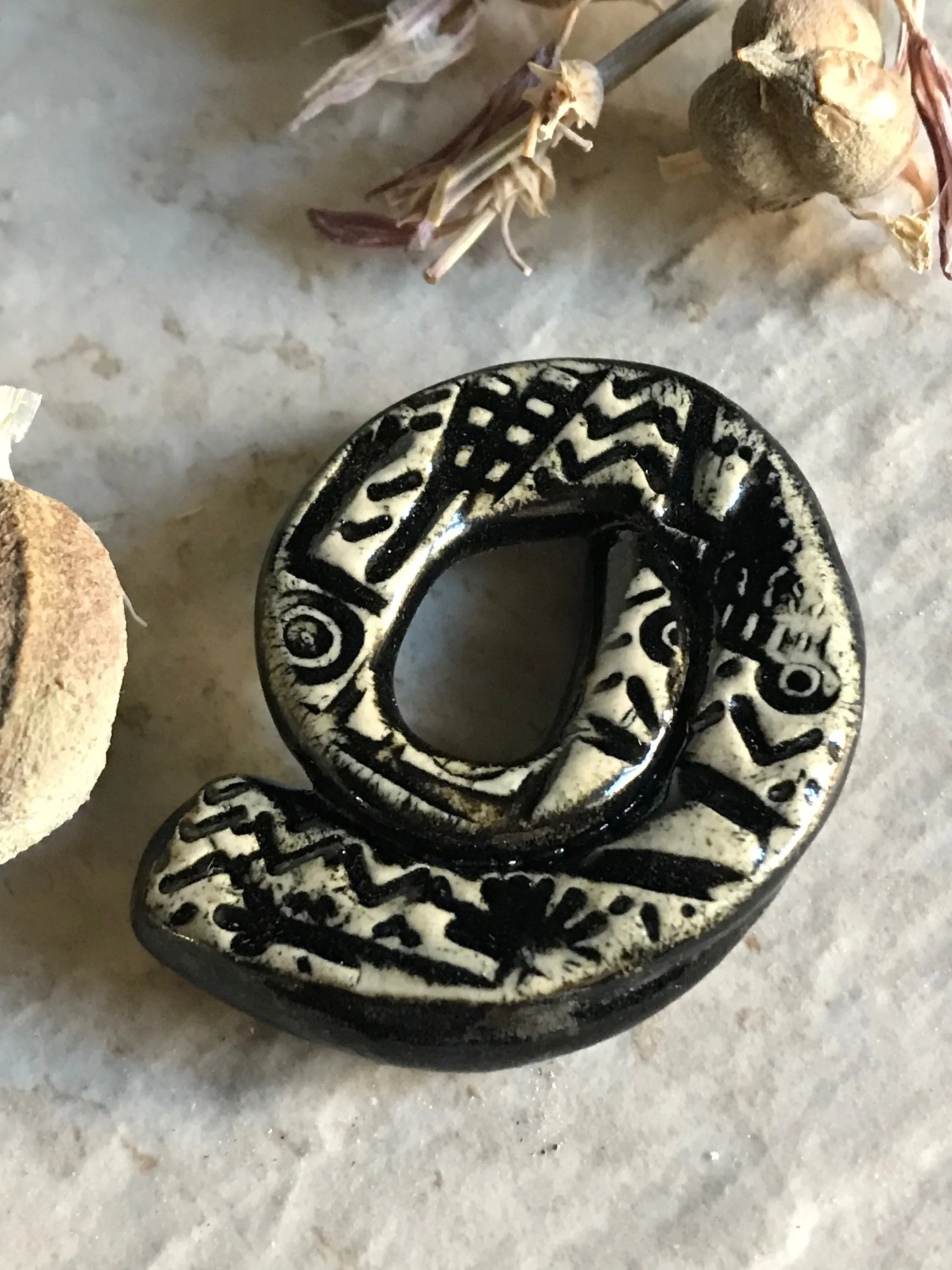 Charcoal Spiral Ceramic Focal Pendant Bead for Jewelry Making