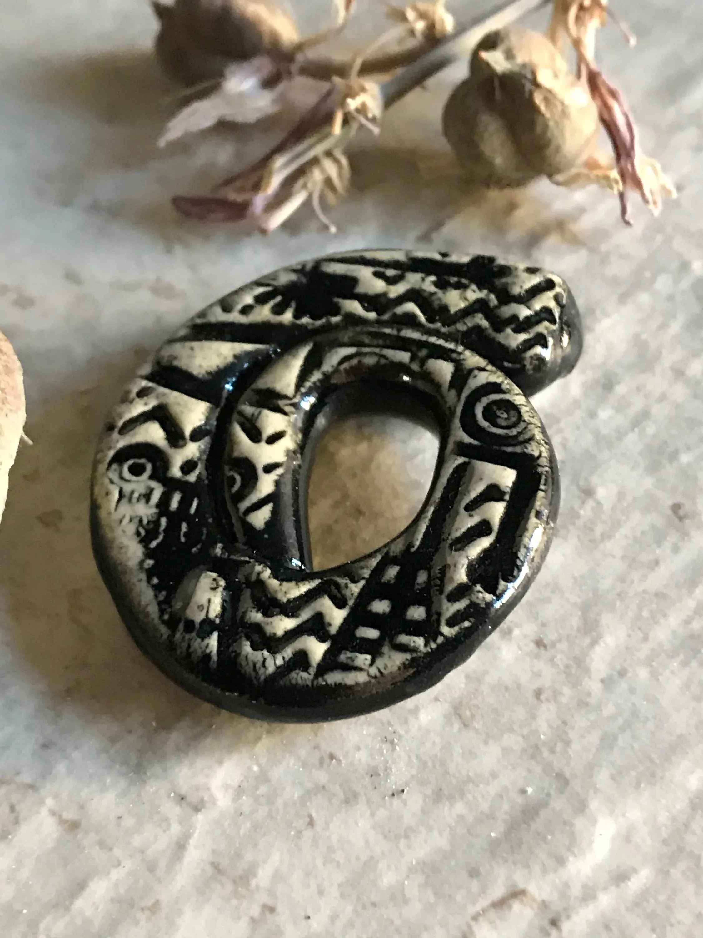 Charcoal Spiral Ceramic Focal Pendant Bead for Jewelry Making