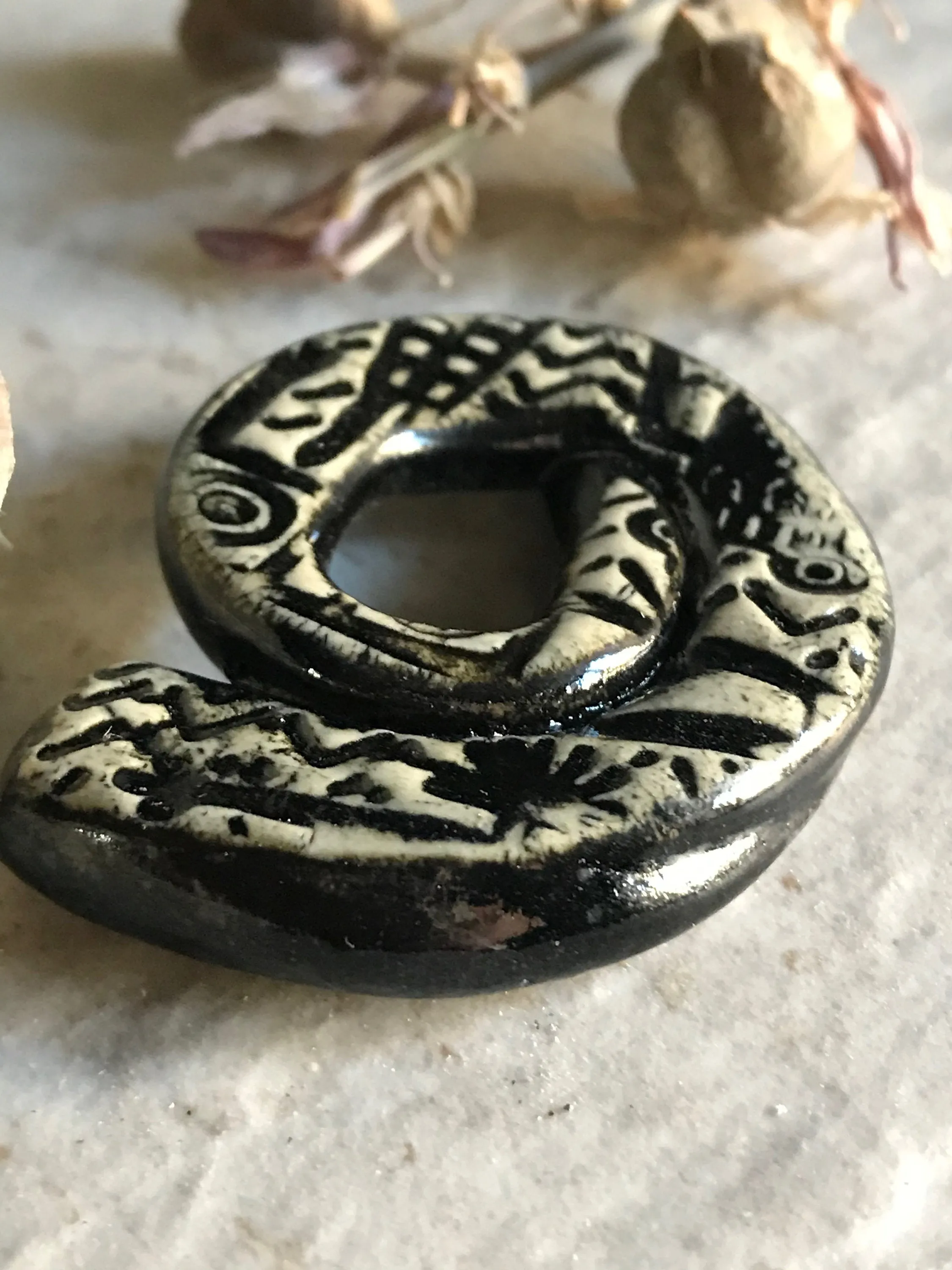 Charcoal Spiral Ceramic Focal Pendant Bead for Jewelry Making