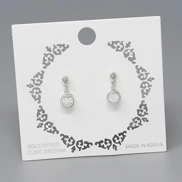 CZ Bezel Stone Drop Earrings