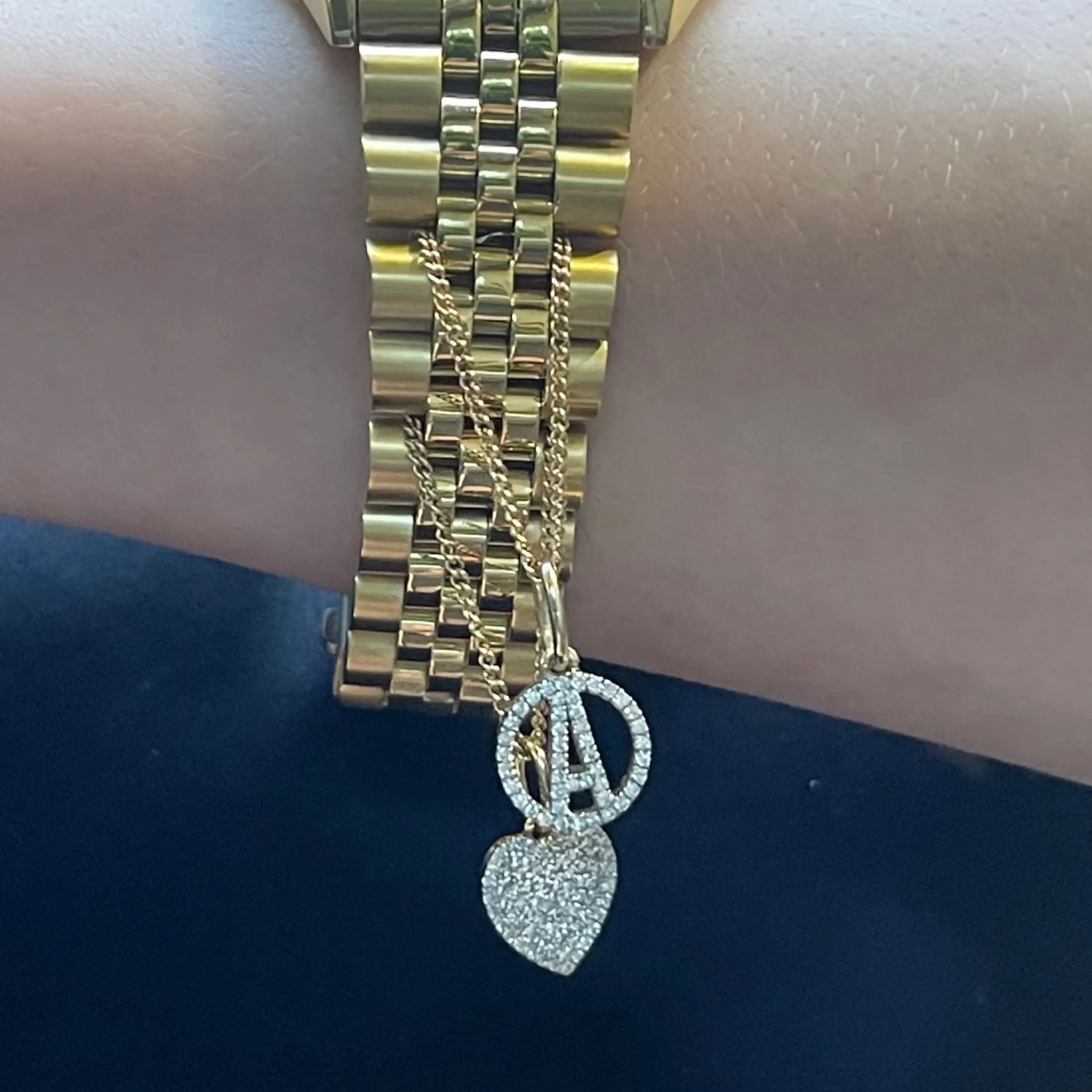 Diamond Initial Watch Charm Bracelet