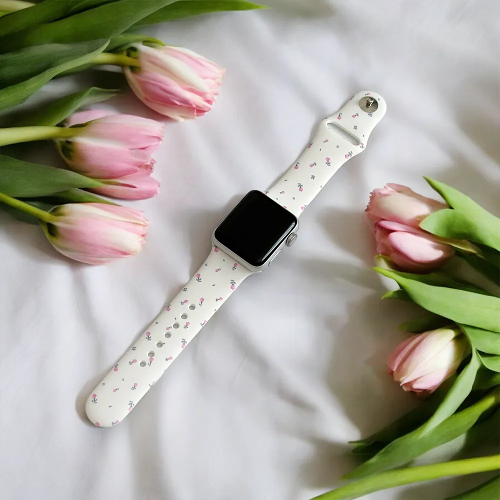 Ditsy Floral White Apple Watch Strap