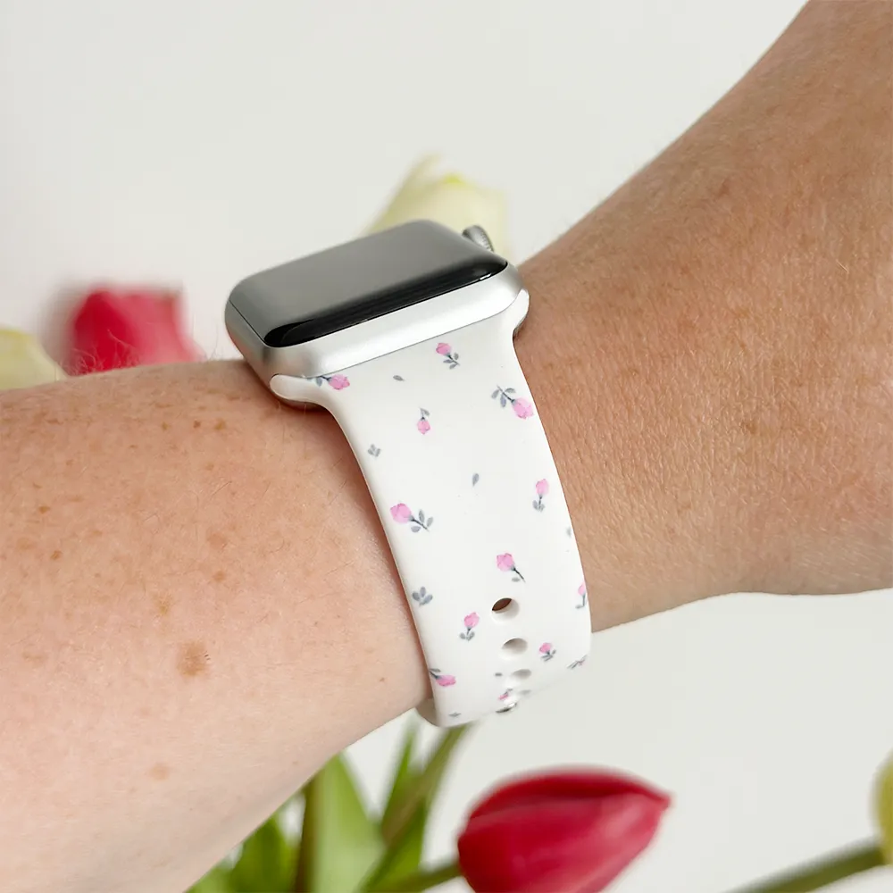 Ditsy Floral White Apple Watch Strap