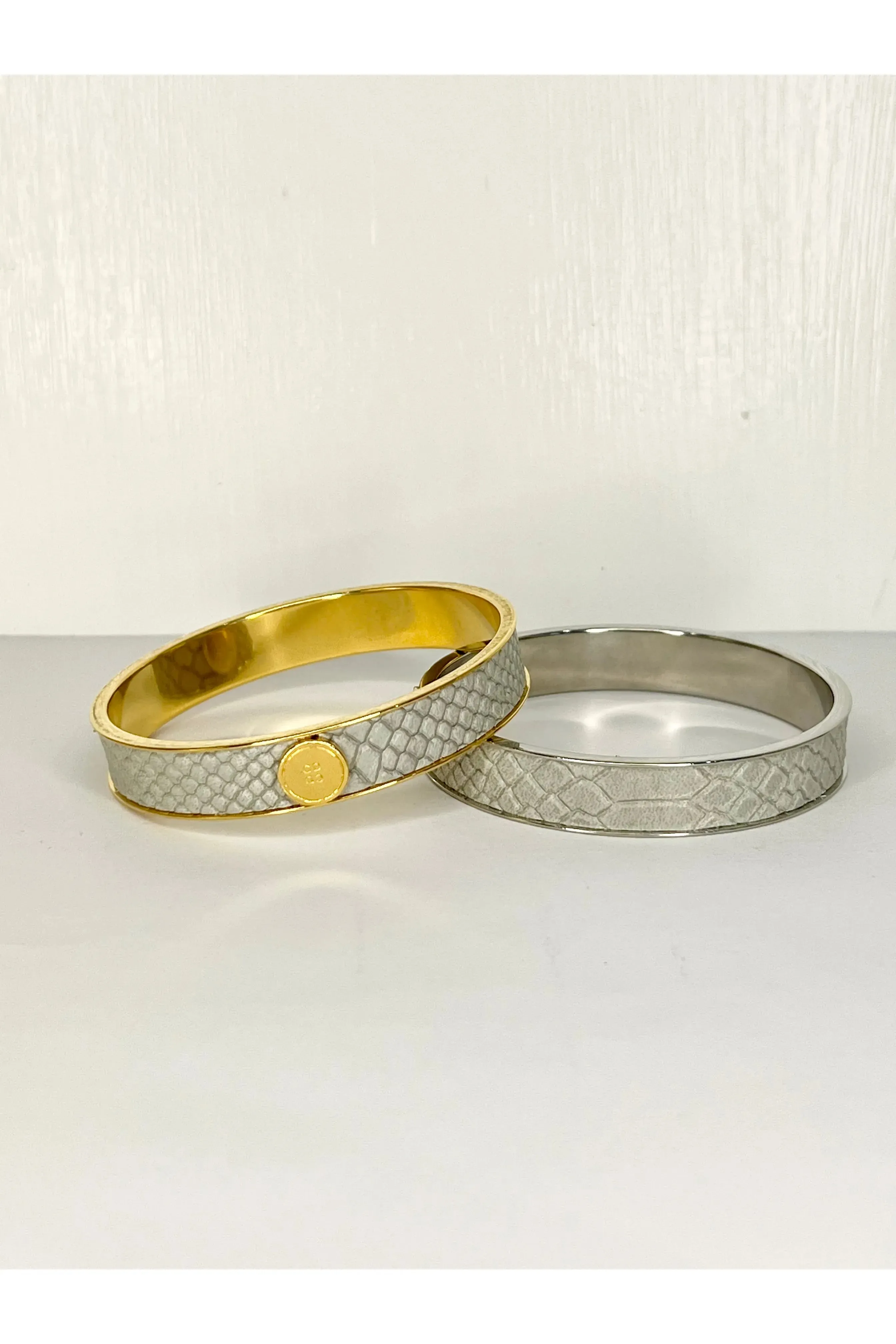 Dove Grey Python Wide Leather Bangle