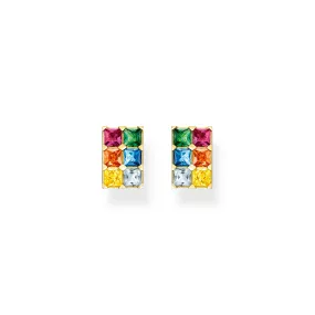 Ear studs colourful stones gold