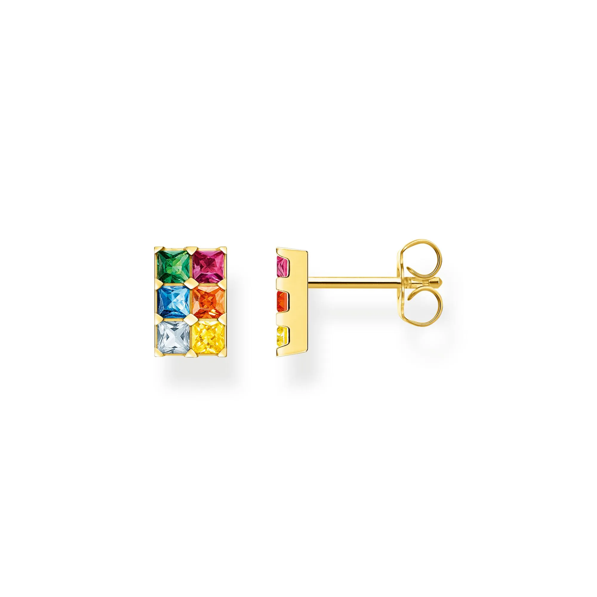 Ear studs colourful stones gold