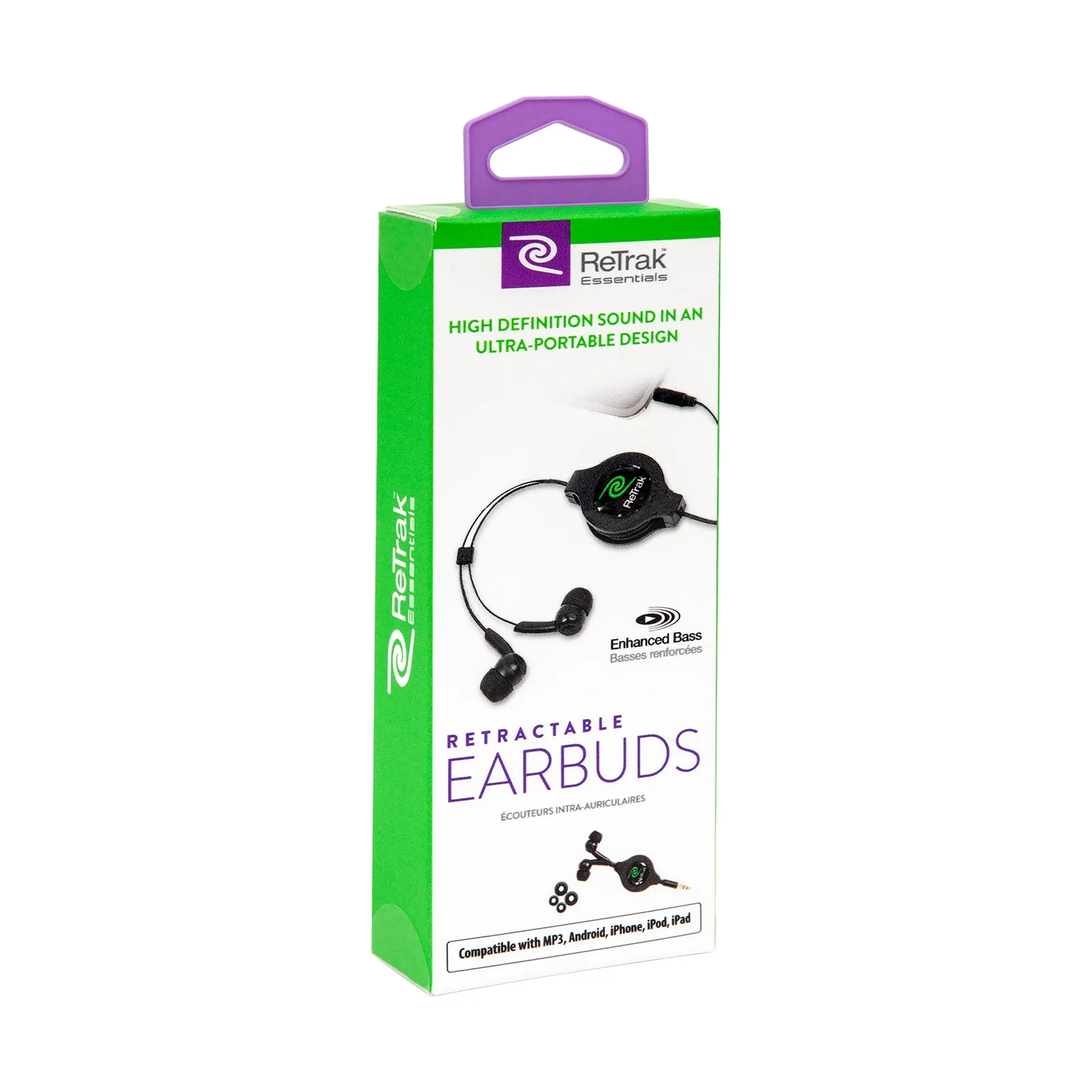 Earbud Headphones | Retractable In-ear Earbuds Cord | Black