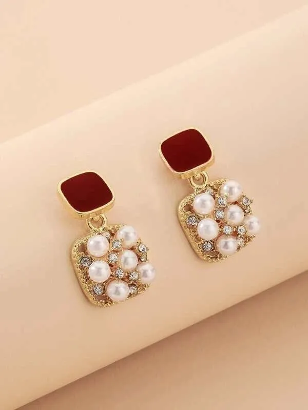 Faux Pearl Decor Drop Earrings