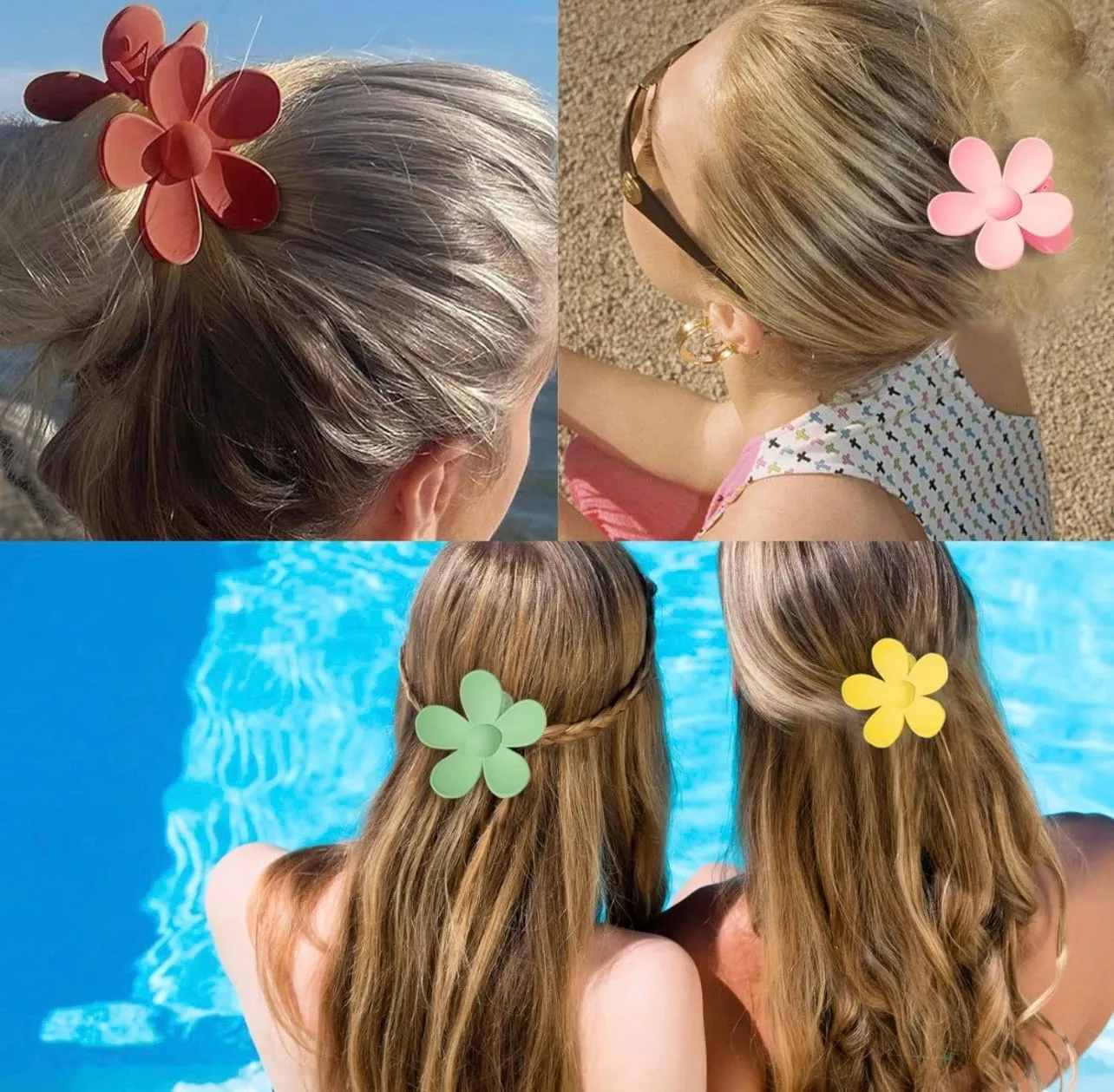 Flower Hair Clips for Women - Matte Hawaiian Hair Claw Clips for Thin Thick Hair Strong Hold Non Slip Jaw Clip Cute Colorful Accessories