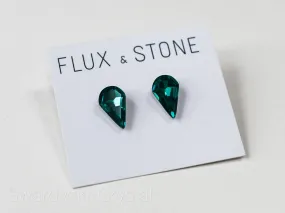 Gemstone Studs - Swarovski Teal Elongated Drop