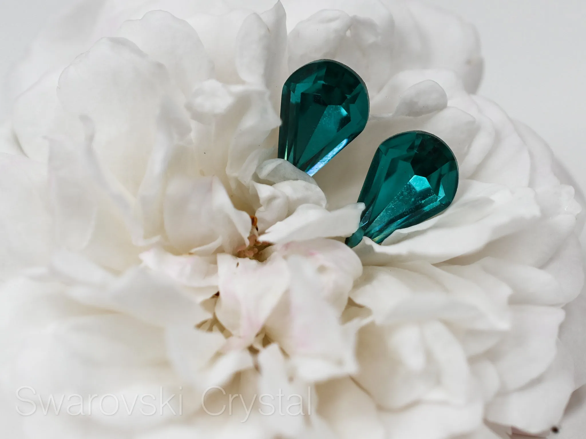 Gemstone Studs - Swarovski Teal Elongated Drop